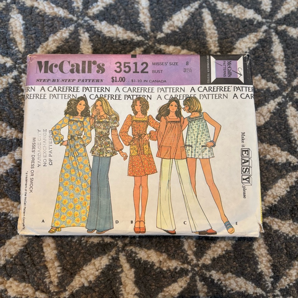 70's McCall's Women's Dress or Smock/Tunic Pattern - Bust 32.5 - McCall's 3512